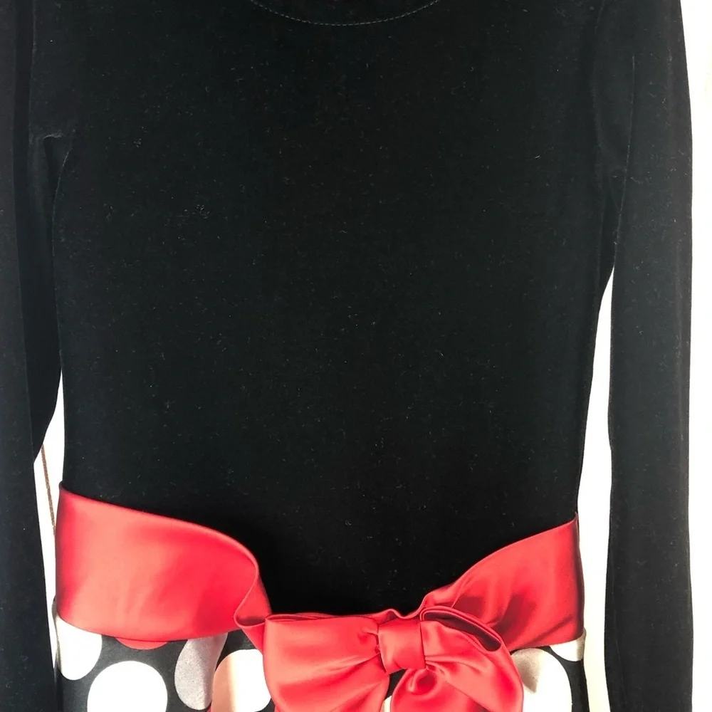 Ashley Ann Christmas Dress Black Velvet Red Gray White Dot Skirt Girls 8 NWOT